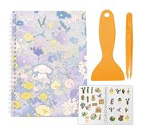 CRASPIRE Álbum de Colección de Pegatinas Reutilizables A5 con Pinzas Y Raspador Organizador de Pegatinas En Blanco 40 Hojas de Papel Desprendible Cubierta de Flores de Cachorro Resistente Al Agua