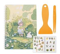 CRASPIRE Álbum de Pegatinas En Blanco A5 reutilizable con Pinza Raspadora Organizador de Álbumes de Colección de Pegatinas Universe 40 hojas Cubierta de Conejo de Hojas Verdes Papel de Liberación