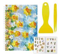 CRASPIRE Álbum de Pegatinas Reutilizables con Diseño de Flores Amarillas Tamaño A5 40 hojas Organizador de Pegatinas Reutilizables Libro de Almacenamiento Libro de Pegatinas con Pinzas Y Espátula