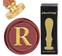 CRASPIRE Alfabetos Iniciales R Sellos de Cera Letra Vintage Cabezales de Sello de Sellado de Latón Extraíbles Cobre de 25 mm con Mango de Madera para Bodas Sobres de Navidad Tarjetas de Invitaciones