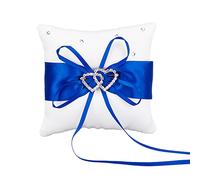 CRASPIRE Anillo Cojín Boda Matrimonio Pareja Anillo Titular Anillo Portador Cojín Anillo de Boda Almohada Nudo de Lazo Azul Corazones Dobles Diamantes Anillo de Boda Almohada