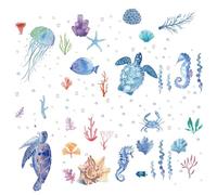 CRASPIRE Calcomanías de Animales Del Océano Calcomanías de Pared de Tortugas Marinas Submarinas 8 hoja Calcomanías de Vinilo Calcomanías de Concha de Caballito de Mar Calcomanías de Pared