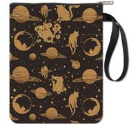 CRASPIRE Cat Kitty Planet Funda para Libro con Cremallera Regalos para Amantes de los Libros Tapa Dura Tapa Blanda Bolsa Impermeable para Libros Protector Bolsillo Frontal Funda para Mujeres Amigos