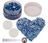CRASPIRE Cuentas de Sello de Cera 210PCS, Azul Real Octágono Kit de Cuentas de Cera de Sellado Embalado En Lata Sello de Cera de 9 mm con Velas de Té Blanco de 2 pieza Cuchara de Fusión de Cera
