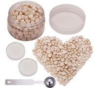CRASPIRE Cuentas de Sello de Cera 210PCS, Perla Blanca Octágono Kit de Cuentas de Cera de Sellado Embalado En Lata Sello de Cera de 9 mm con Velas de Té Blanco de 2 pieza Cuchara de Fusión de Cera
