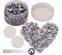 CRASPIRE Cuentas de Sello de Cera 210PCS, Plata Octágono Kit de Cuentas de Cera de Sellado Embalado En Lata Sello de Cera de 9 mm con Velas de Té Blanco de 2 pieza Cuchara de Fusión de Cera