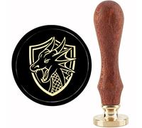 CRASPIRE Dragon Wax Seal Stamp Shield Sealing Wax Stamp 30 mm / 1.18 Pulgadas Cabeza de Latón Extraíble Sello de Sellado con Mango de Madera para Invitaciones de Halloween Tarjetas Papel de Regalo