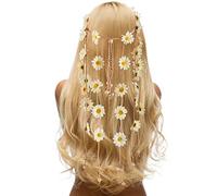 CRASPIRE Flor Hippie Diadema Girasol Diademas Floral Corona Boho Behemain Beige Margarita Hippie Diadema con Cuentas Ajustables Bandas para el Cabello Borla Accesorios para el Cabello