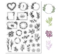 CRASPIRE Flor Sellos Transparentes Hojas Corona Planta Silicona Sellos Transparentes Sellos Vintage Sellos de Silicona Transparente para el Día de San Valentín Fabricación de Tarjetas DIY Scrapbooking