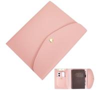 CRASPIRE Funda Cuero para Libreta A5 Ranuras para Tarjetas Impermeable Color Rosa PU Tipo sobre para Negocios Organizador Portafolios Cuero para Bloc Notas Tarjetas Telefónicas