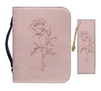 CRASPIRE Funda de Cuero para Biblia con Rosas Rosadas Y Marcapáginas para Iglesia, Estuche Impermeable, Funda para Libros, Estuche Protector con Cremallera, Regalos Cristianos, Arte para Hombre