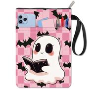 CRASPIRE Funda de Libro con Diseño de Fantasmas Color Rosa Funda de Libro con Diseño de Murciélago para Libros de Bolsillo Funda de Tela Lavable con Cremallera Y Bolsillo Adicional para Amantes