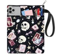 CRASPIRE Funda Libro 11 x 8.6 Pulgada Diseño Calavera Esqueleto Tarjeta Ángel Estrellas Tela Lavable Cuaderno Bolsillo Cremallera Extra Bolsillo Amantes los Libros Compañeros Clase