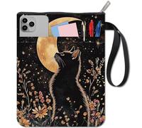 CRASPIRE Funda Libro 11x8.6 Pulgada con Diseño Gato Negro Girasol Luna Funda Protectora Libros Bolsillo Lavable con Asa Bolsillo Frontal Cremallera Ideal Amantes los Lectores Cuadernos Regalos Amigos