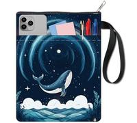 CRASPIRE Funda Libro 11x8.6 Pulgada Diseño Ballena Cielo Nocturno Estrellas Nubes Azules Fantasía Lavable Tela Cuaderno Bolsillo Cremallera Navidad Graduación Club Lectores Amantes los Libros