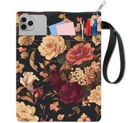 CRASPIRE Funda Libro de 11x8.6 Pulgada Color Negro con Diseño Vintage de Flores Libros Bolsillo Lavable con Asa Cremallera Bolsillo Frontal Adicional Amantes los Lectores Cuadernos Regalos Amigos