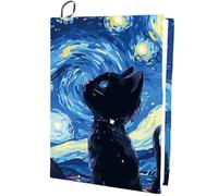 CRASPIRE Funda Libro Pintor Gato Astral Noche Estrellada Elástica Duradera Poliéster Reutilizable Lavable Tapa Blanda Dura Ideal para Amantes los Libros 7x10 Pulgada