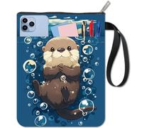 CRASPIRE Funda para Libro de Nutrias Protector de Libros de Animales Marinos Fundas Libros Azules para Libros Bolsillo Funda Tela Lavable para Libros con Cremallera Y Bolsillo Adicional para
