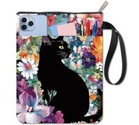 CRASPIRE Funda para Libro Diseño Gato Negro Diseño Floral Impermeable Lavable Animales Y Flores para Cuaderno Bolsillo Cremallera Y Bolsillo Frontal Graduación Cumpleaños Bibliotecario Bibliotecario