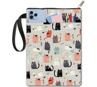 CRASPIRE Funda Protectora para Libros Animales con Diseño Gato Dibujos Animados Funda Tela Lavable con Cremallera Y Bolsillo Adicional para Amantes los Libros Compañeros Clase
