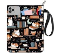 CRASPIRE Funda Tela para Libros 11x86 Pulgada Diseño Gato Biblioteca Luna Bolsillo Lavable Y Reutilizable Funda Protectora Doble Cara con Cremallera para Amantes los Libros Halloween