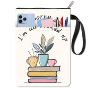 CRASPIRE Fundas de Libros con Palabras Funda Protectora de Libros Blanca con Diseño de Plantas Funda de Tela Lavable con Cremallera Y Bolsillo Adicional para Amantes de los Libros Regalos