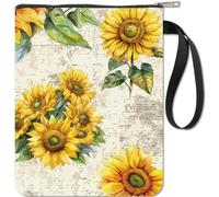 CRASPIRE Girasol con Hoja Funda para Libro Cremallera Regalos Amantes de Libros Tapa Dura Blanda Bolsa Impermeable Protector Bolsillo Frontal Mujeres Amigos Lectores