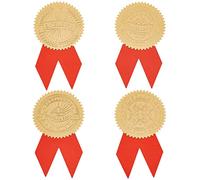 CRASPIRE Gold Foil Achievement Stickers 2 Pulgada Gold Repujado Foil Seals 48pcs Gold Diploma Seal con 48pcs Red Ribbon Decoration Sticker, Etiquetas Autoadhesivas para Sobres Certificados Graduación