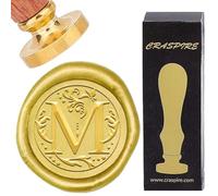 CRASPIRE Letra M Iniciales Sello de Cera Sello de Cera de Sellado de Alfabeto Retro Clásico Vintage 26 Letra AZ 25 mm Cabeza de Latón Extraíble Mango de Madera para Invitación de Aniversario