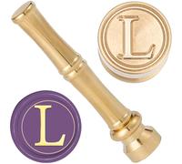 CRASPIRE Mini Sello de Cera con Inicial L Sellos de Cera de Latón de 15mm Metal Dorado Sello de Letra Retro Vintage de Latón con Mango de Palo de Bambú para Envolver Sobres Tarjetas de Acción