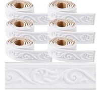 CRASPIRE Moldura de Corona de 532 x 2.3in Espuma Autoadhesiva Blanca Borde Flexible (2)D Adhesivo Vintage Papel Pintado Decorativo Borde de Pared Borde de Espuma Zócalo Borde de Espejo Líneas