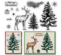 CRASPIRE Navidad Silicona Sellos Transparentes Elk Feliz Navidad Pino Árbol Copos de Nieve Patrones Sellos Transparentes para Hacer Tarjetas Decoración DIY Scrapbooking Relieve Álbum Decoración