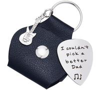 CRASPIRE No Podría Elegir A Un Mejor Papá Soporte para Púas de Guitarra Llavero con Palabra Grabado de Acero Inoxidable Púas de Guitarra Regalo de Joyería Guitarra de Cuero Regalos Temáticos para