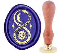CRASPIRE Ouroboros Sello de Cera Sello Sun Lunar Cobre 30 × 40 mm Sello de Sellado Ovalado Cabeza de Latón Desmontable Vintage con Mango de Madera sobre Carta Tarjeta de Invitación Paquete de Regalo