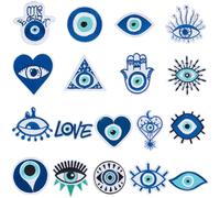 CRASPIRE Parches Bordados con Tema de Mal de Ojo Adhesivo Azul Hamsa Mano Corazón Amor Luna Planchar para Coser Apliques Bordados Parche de Reparación 18 Pieza Decorativa DIY Artesanía para Ropa