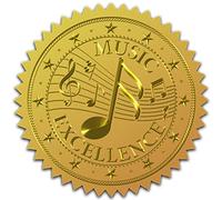 CRASPIRE Pegatina de lámina dorada de 2 pulgadas, excelencia de la música, 100 sellos de certificado, calcomanías redondas en relieve doradas para sobres, tarjeta de invitación, premios de diplomas, celebración de graduación