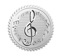 CRASPIRE Pegatina de lámina dorada de 2 pulgadas, nota musical, 100 sellos de certificado, calcomanías redondas en relieve plateadas, para sobres, tarjetas de invitación, diplomas, premios, graduación