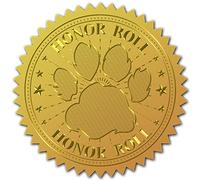 CRASPIRE Pegatina de lámina dorada de 2 pulgadas, rollo de honor, 100 sellos de certificado, estampado de pata en relieve dorado, calcomanías redondas de sello de lámina en relieve para sobres, tarjeta de invitación, diplomas, premios de graduación