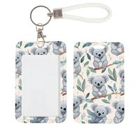 CRASPIRE Porta Credencial Identificación Diseño Koala Cordón Piel Sintética Desmontable Llavero Rectangular Transparente Ventana para Identificación Etiqueta Nombre Protector Vertical Clips Bolsas