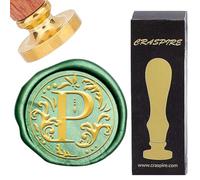 CRASPIRE Retro Alfabeto Sello de Sellado de Cera Iniciales Vintage 26 Letras AZ 25 mm Cabeza de Latón Extraíble Mango de Madera para Sobres Invitación Regalo Embalaje Decoración (Letra P)