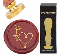 CRASPIRE Sello de Cera con Forma de Corazón 25 mm Flor Redonda Cabeza de Latón Extraíble Sello de Cera de Sellado Vintage con Mango de Palisandro para Bodas Día de San Valentín Cumpleaños Invitaciones