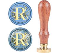 CRASPIRE - Sello de Cera con Iniciales de Alfabeto Retro, Clásico, Vintage, 26 letras AZ,Cabeza de Latón Extraíble, Mango de Madera para Sobre, Invitación, Adorno, Decoración de Regalo (Letra R)