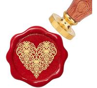 CRASPIRE Sello de Cera de Corazón 25 mm Cabeza de Latón Extraíble Sello de Cera de Sellado de Corazón de Amor Vintage con Mango de Madera para Boda Día de San Valentín Sobres de Navidad
