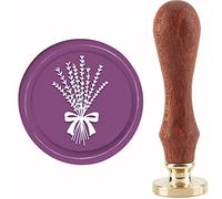 CRASPIRE Sello de Cera de Lavanda Sello de Cera de Sellado de Flores 30 mm / 1.18 Pulgadas Sello de Sellado de Cabeza de Latón Extraíble con Mango de Madera para Invitaciones de Boda Tarjetas Papel