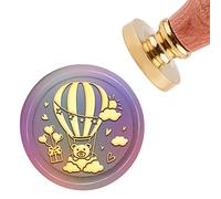 CRASPIRE Sello de Cera, Oso Sentado En Globo de Aire Caliente, Sello de Cera de Sellado, Sello de Sellado de Cabeza de Latón Extraíble de 30mm con Mango de Madera