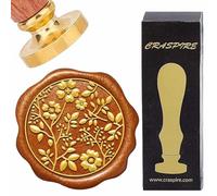 CRASPIRE Sello de Cera para Sellar Flores Estampador de Cera de Hojas de Ramas de Plantas 30mm Cabezal de Sello de Latón Extraíble Vintage con Mango de Palisandro Retro para Invitaciones Boda