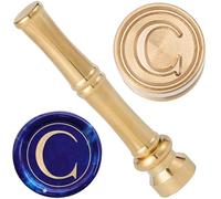 CRASPIRE Sello de Lacre con Forma de C Sellos para Sellar Letras 15mm Metal Dorado Latón Retro Vintage Alfabeto Inicial Mini Sello con Mango de Palo de Bambú para Tarjetas de Acción de Gracias