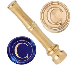 CRASPIRE Sello de Lacre con Forma de C Sellos para Sellar Letras 15mm Metal Dorado Latón Retro Vintage Alfabeto Inicial Mini Sello con Mango de Palo de Bambú para Tarjetas de Acción de Gracias