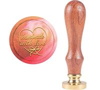 CRASPIRE Sello de Sello de Cera Hecho A Mano con Amor, Sello de Cera de Sellado Sello de Madera Retro del Corazón Sello de Cera 25mm Desmontable Cabeza de Latón Mango de Madera para Tarjeta