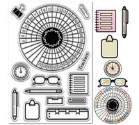 CRASPIRE Sello Transparente de Silicona con Clip para Seguimiento de Hábitos Reloj Cuaderno Gafas Bolígrafo Calendario Gráfico Circular Sellos Transparentes para Llevar Un Diario Hacer Tarjetas